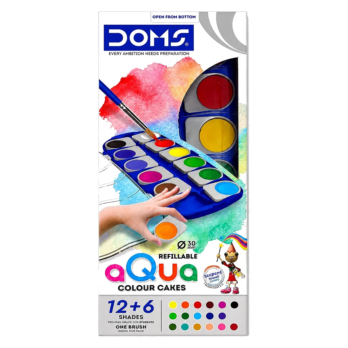 DOMS Refillable Aqua Colour Cakes 12+6 Shades