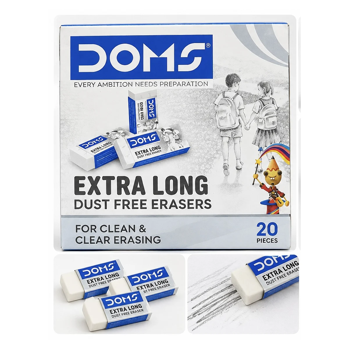 DOMS Extra Long Dust Free Erasers (Pack of 20)