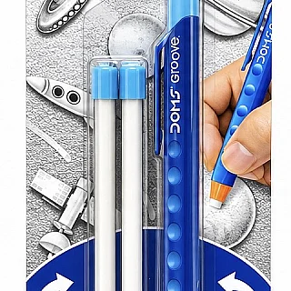 DOMS Groove Retractable Eraser with 2 Refills (Blister Pack)
